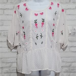 Blue Rain Floral Embroidered Blouse